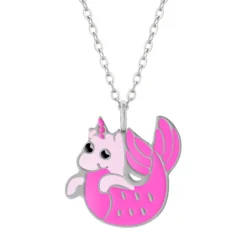 Zilveren ketting met hanger, magisch roze zeedier