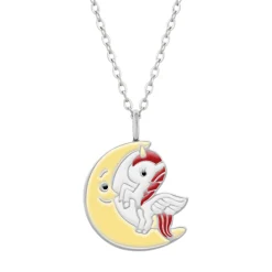 Zilveren ketting met hanger, eenhoorn met maan
