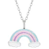 Zilveren ketting met hanger, regenboog met glitters en wolkjes