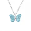 Zilveren ketting met hanger, vlinder, blauw met wit