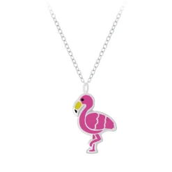 Zilveren ketting met hanger, flamingo