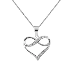 Zilveren ketting met hanger, hart met kristallen