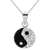 Zilveren ketting met hanger, yin en yang met kristallen
