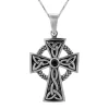 Zilveren ketting met hanger, kruis met zwart kristal en cirkel