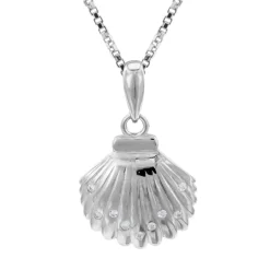 Zilveren ketting met hanger, gesloten schelp met kleine kristallen