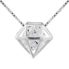 Zilveren ketting met hanger, opengewerkte diamantvorm met kristal