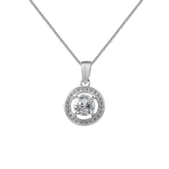 Zilveren ketting met hanger, cirkel met veel kristallen