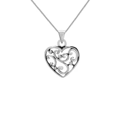 Zilveren ketting met hanger, opengewerkt hart