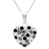 Zilveren ketting met hanger, hartje met kristallen in grijs en kleurloos en zwarte onyx