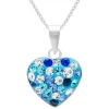 Zilveren ketting met hanger, blauw hartje met kristallen