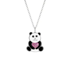 Zilveren ketting met hanger, panda met hart