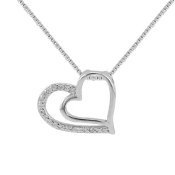 Zilveren ketting met hanger, dubbel hart met Zirkonia stenen