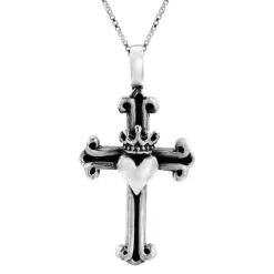 Zilveren ketting met hanger, kruis met hart