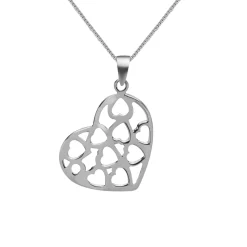 Zilveren ketting met hanger, hart met hartjes