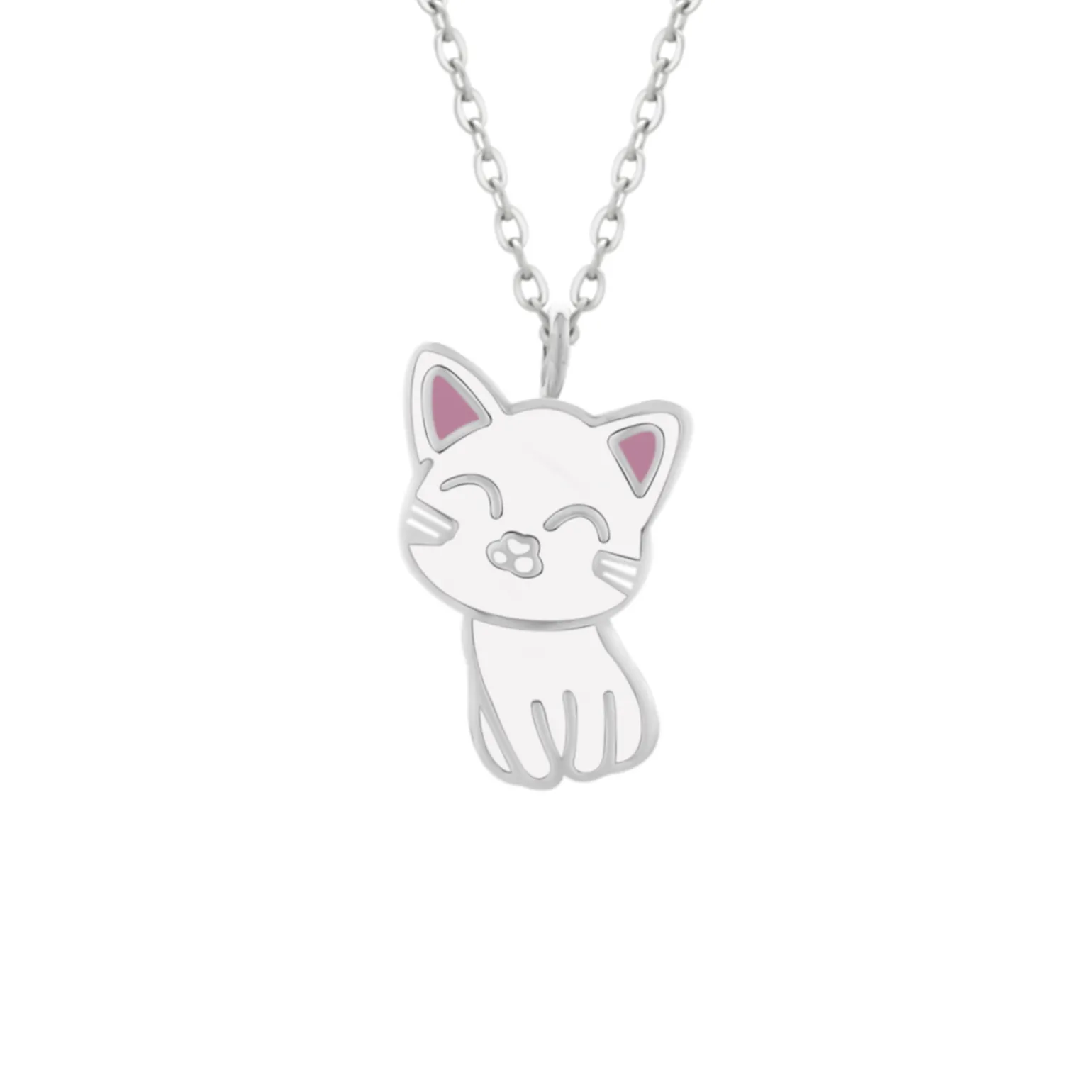 Zilveren ketting met wit katje
