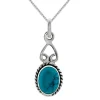 Zilveren ketting, ovale turquoise steen met sierlijk omgekeerd hart