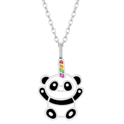 Zilveren ketting, panda met gekleurde hoorn