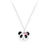 Zilveren ketting, panda met roze strikje