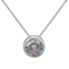 Zilveren ketting, rond kristal met gladde rand