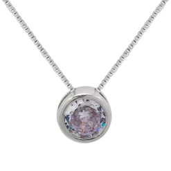 Zilveren ketting, rond kristal met gladde rand