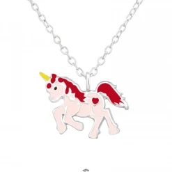 Zilveren ketting, roze eenhoorn