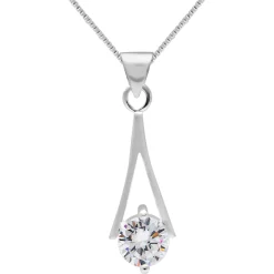 Zilveren ketting, sierlijke driehoek met kristal