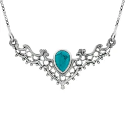 Zilveren ketting, Turkoois of Turquoise steen met sierlijke bewerkingen