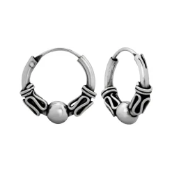 Zilveren oorbellen, Bali hoops met slingertjes en bolletje