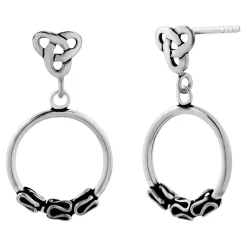 Zilveren oorbellen, triquetra met Bali hoop