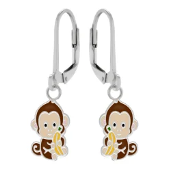 Zilveren oorhangers, aapje met banaan
