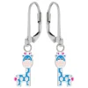 Zilveren oorhangers, blauwe giraf met roze vlekken