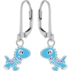 Zilveren oorhangers, blauwe dinosaurus