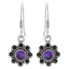 Zilveren oorhangers, bloem met ronde amethyst steen
