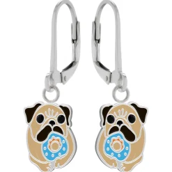 Zilveren oorhangers, bulldog met blauwe donut