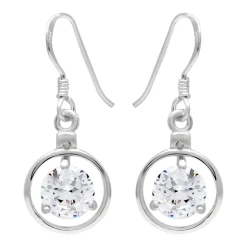Zilveren oorhangers, cirkel met kristal