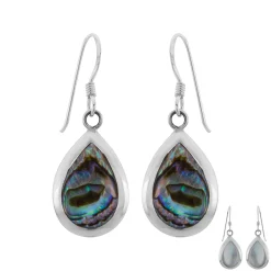 Zilveren oorhangers, druppelvorm met abalone steen