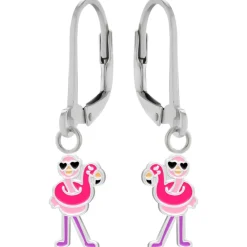 Zilveren oorhangers, flamingo met zwemband en hartjes zonnebril
