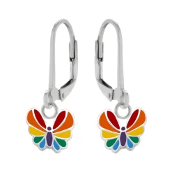 Zilveren oorhangers, gekleurde vlinder