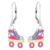 Zilveren oorhangers, gekleurde rolschaats met regenboog en glitters