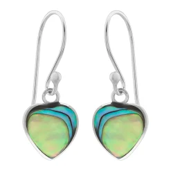 Zilveren oorhangers, hart van Abalone steen