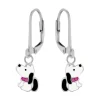 Zilveren oorhangers, hondje met roze halsband met kristallen