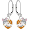 Zilveren oorhangers, knuffelende kat en hond als hart