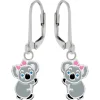Zilveren oorhangers, koala met roze strikje