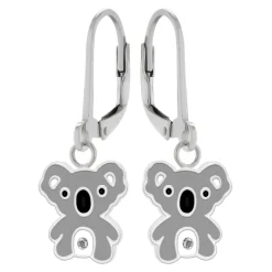 Zilveren oorhangers, koala met kristal