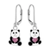 Zilveren oorhangers, lieve panda met hart van kristallen