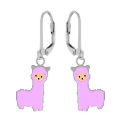 Zilveren oorhangers, lila alpaca