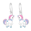 Zilveren oorhangers met eenhoorn, roze en blauw