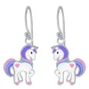 Zilveren oorhangers met eenhoorn, roze, blauw en paars