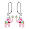 Zilveren oorhangers met hanger, roze circusolifant