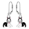 Zilveren oorhangers met hanger, zwarte husky
